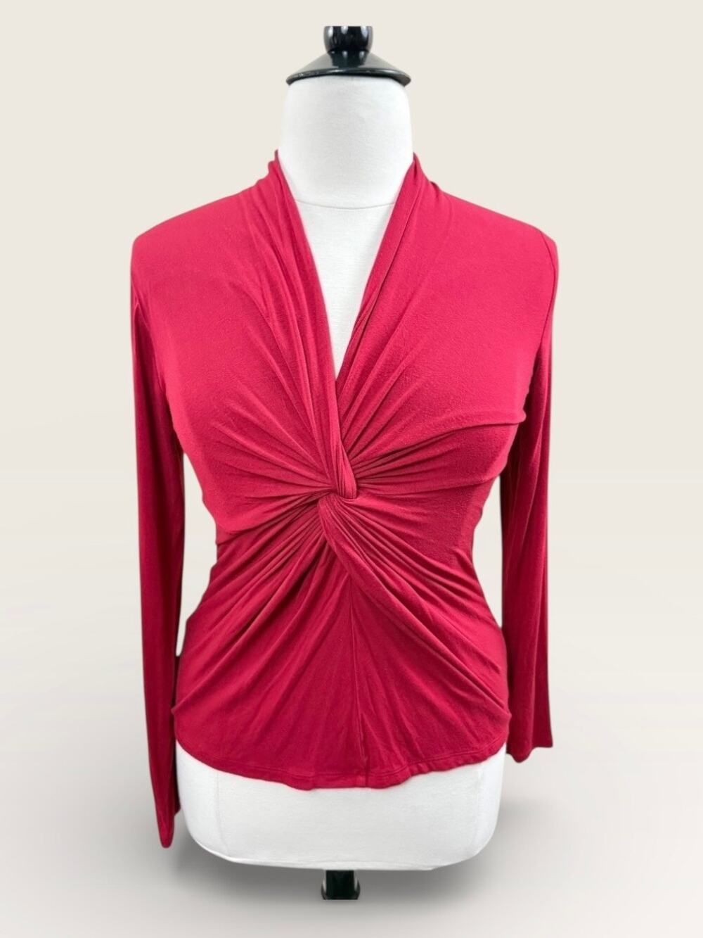 CAbi Red Deep V Twist Front Long Sleeves Top, Size L